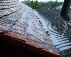 Rain,with,hail,falls,on,the,roof.